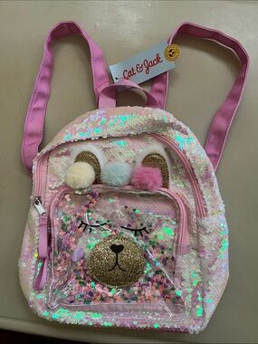 Cat & Jack Iridescent Pink Sequin Llama Mini Backpack